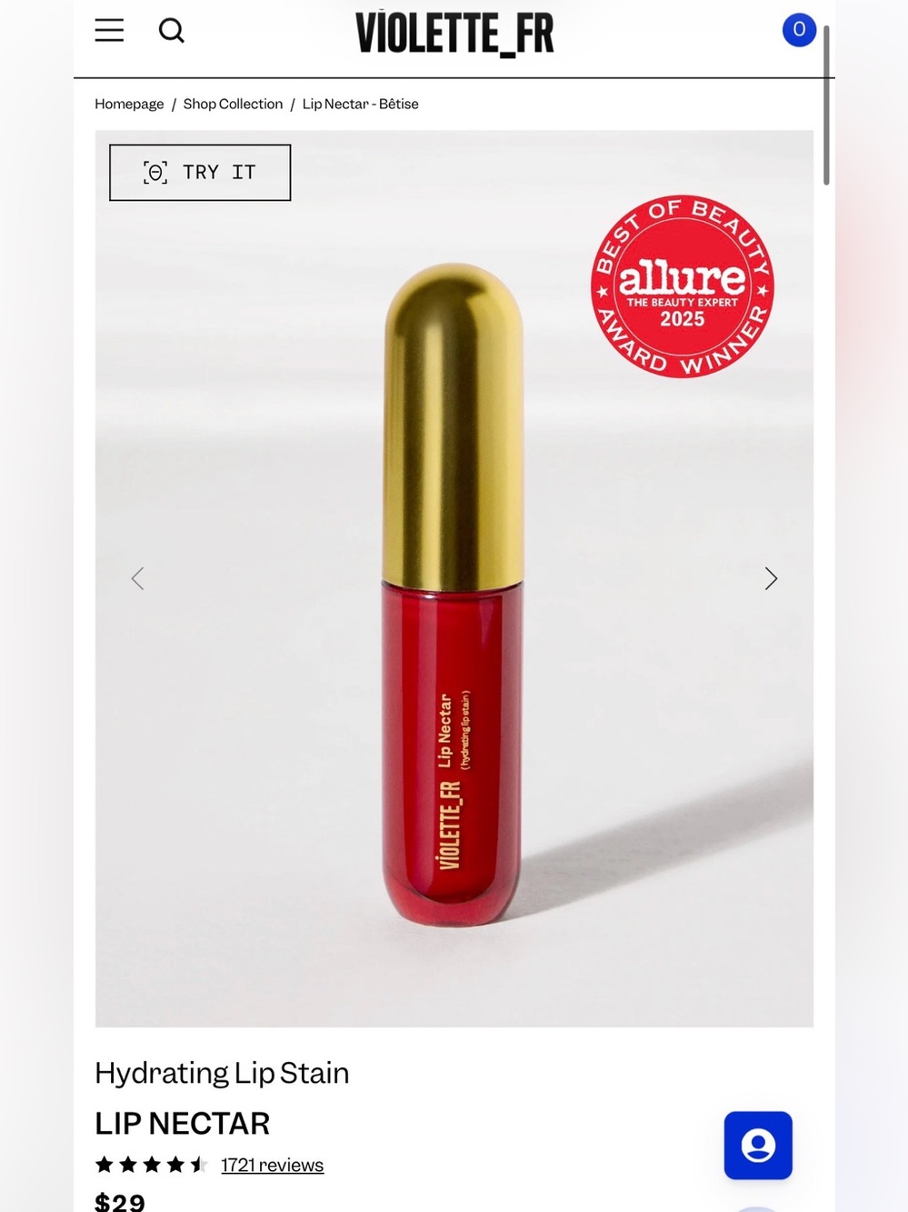 VIOLETTE_FR Lip Nectar Hydrating Lip Stain in Bêtise